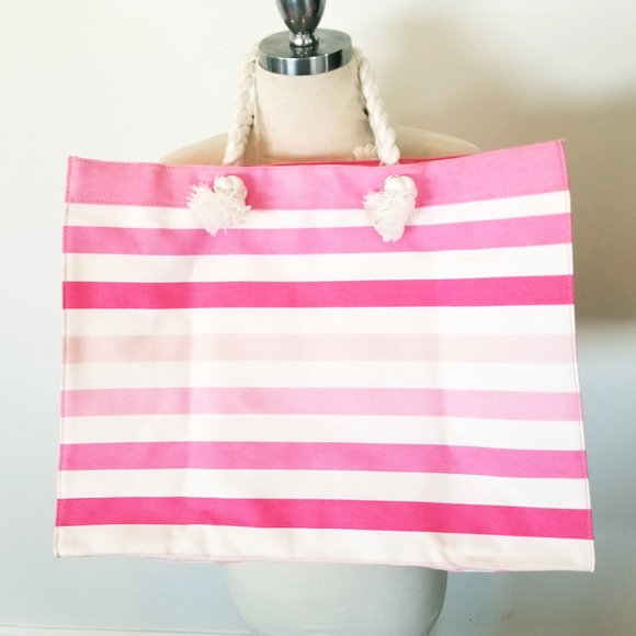 Victoria's Secret Vintage Pink Striped Beach Tote NWT Resort Vacay Weekender - Picture 9 of 16